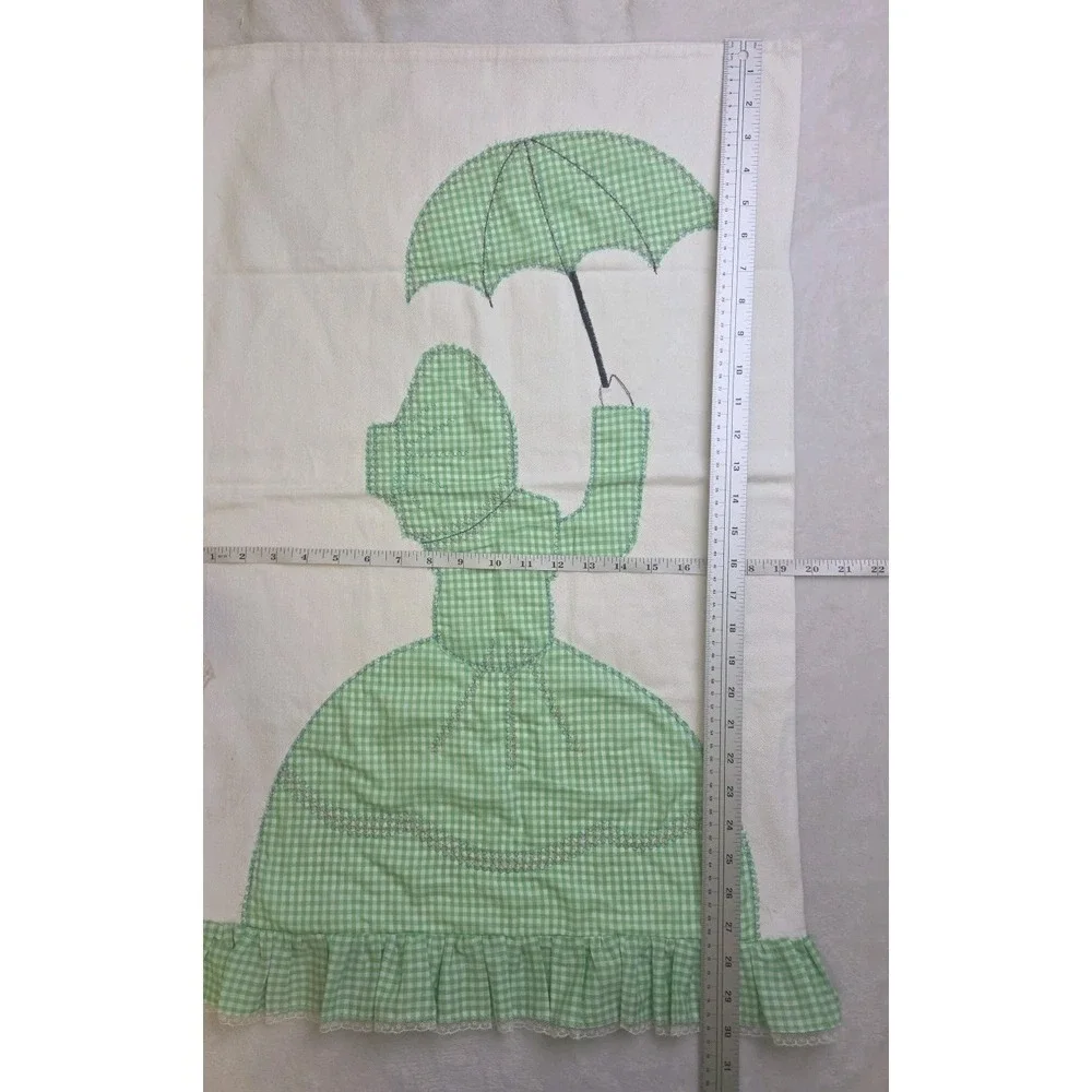2‎ Embroidered Ruffled Pillowcases Southern Belle Sunbonnet Sue Applique Green